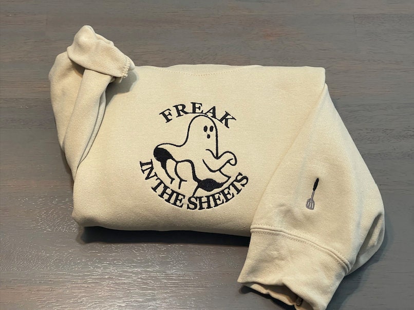 Freak in the sheet embroidered sweatshirt! Halloween embroidery; Halloween Embroidered Sweatshirts; women clothing